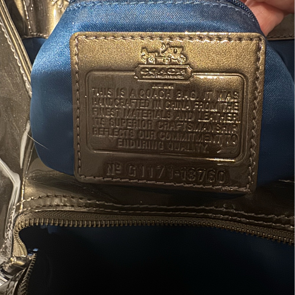 Women’s metallic leather silk inside liner Coach purse/ shoulder bag